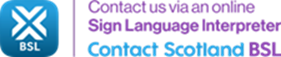 Logo for Contact Scotland BSL to access a online sign language interpreter